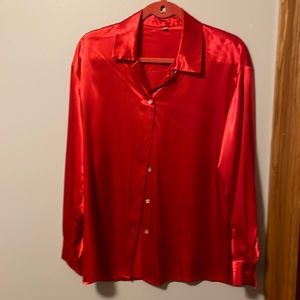 red silk blouse